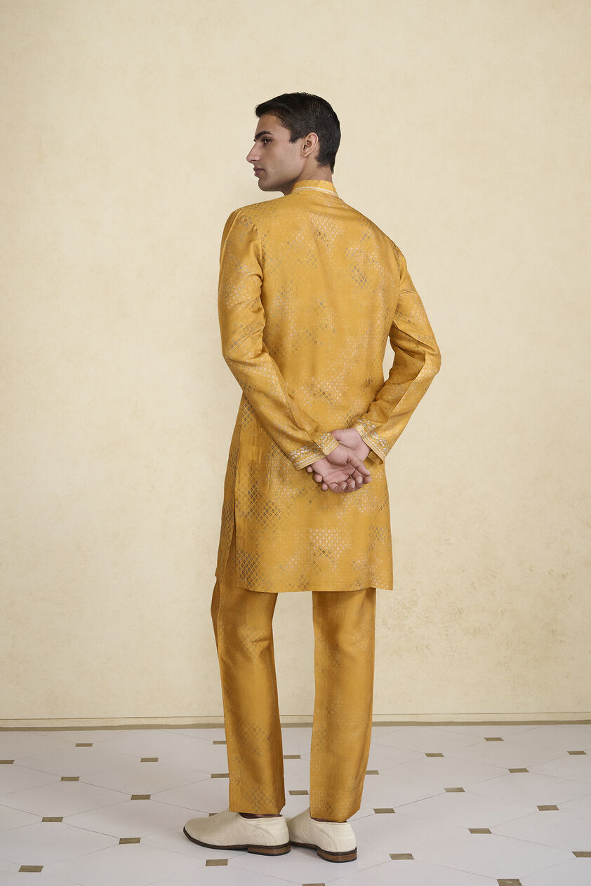 Zarghun Printed Silk Kurta - Mustard, Mustard, image 2